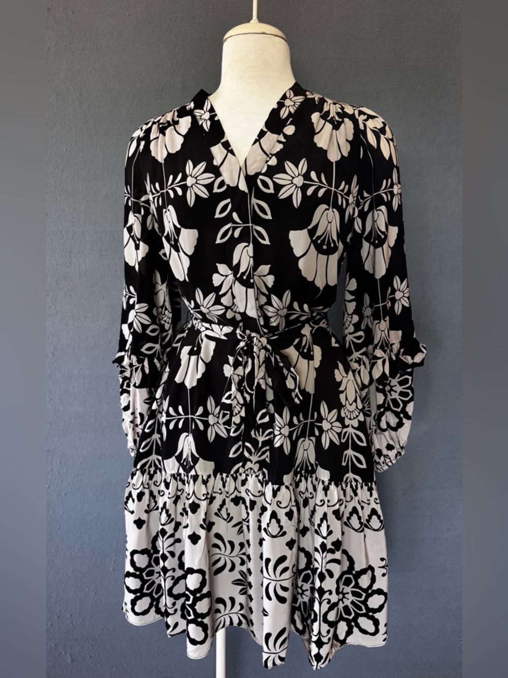 Kobi Halperin Margie Dress Medium NWT Black White Floral Silk Blend Tiered Mini - Picture 2 of 12